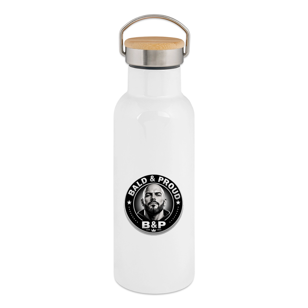 Gourde isotherme avec bouchon en bambou - blanc