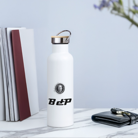 Gourde isotherme avec bouchon en bambou - blanc