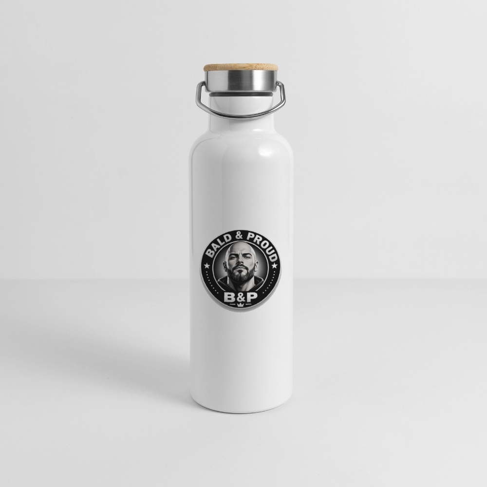 Gourde isotherme avec bouchon en bambou - blanc