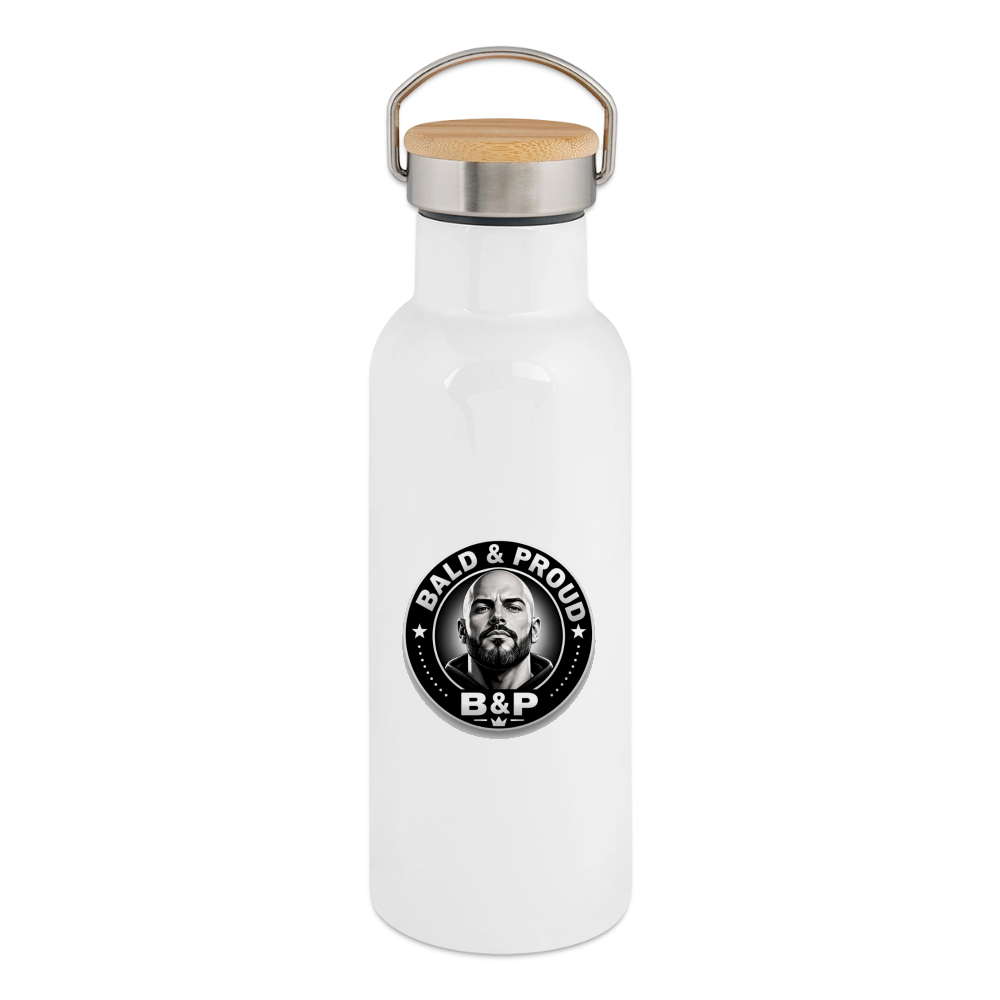 Gourde isotherme avec bouchon en bambou - blanc