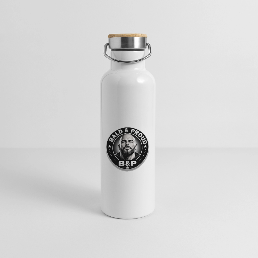 Gourde isotherme avec bouchon en bambou - blanc
